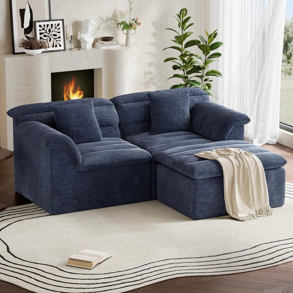 81" L-Shaped Sofa with Ottoman, Boneless Cloud Couch for Living Room, Apartment, No Assembly Required