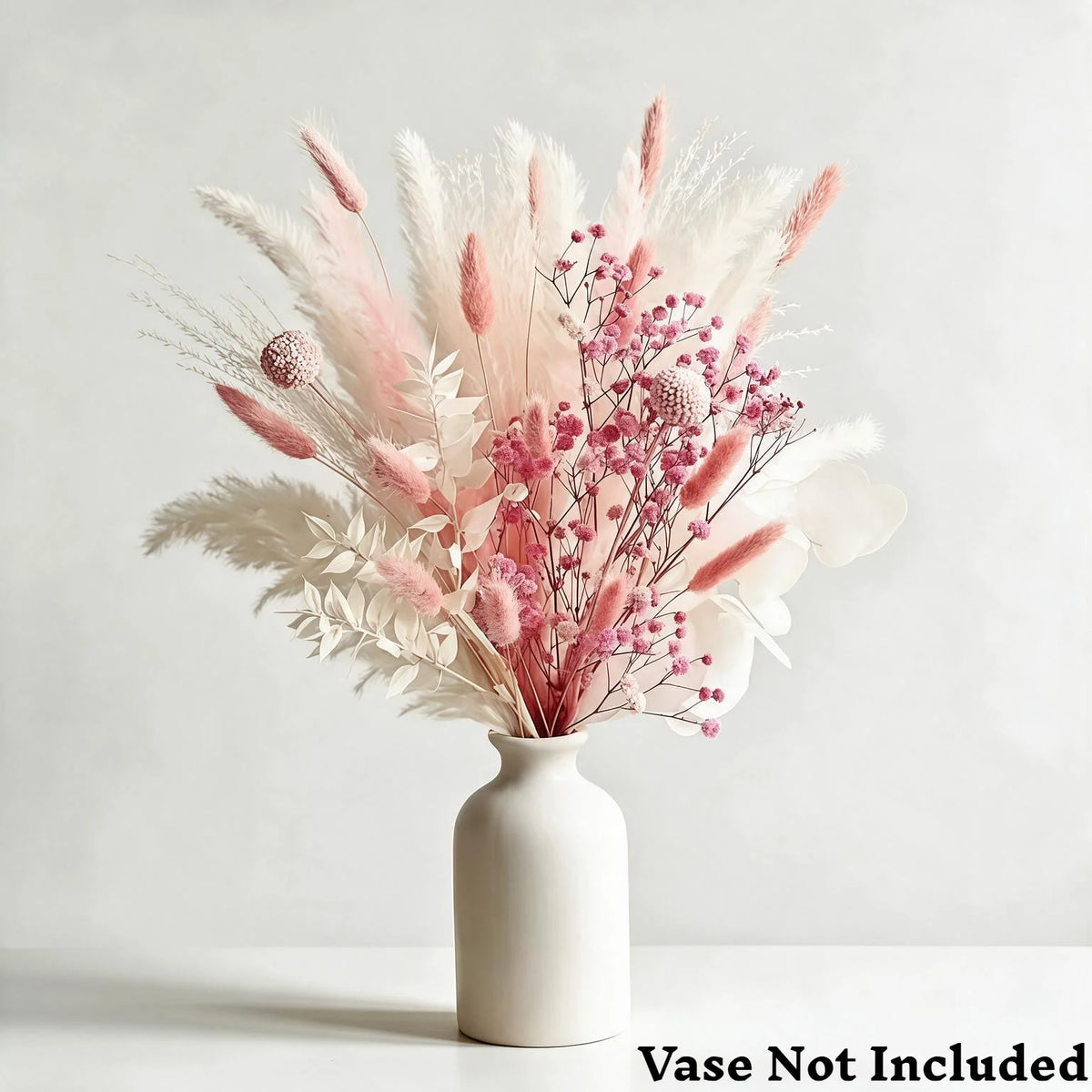 58PCS Pink Pampas Grass Bouquet 17.5in Mixed Dried Flowers Bunny Tails Eucalyptus Baby's Breath Craspedia Reed Grass Soft Pink Boho Wedding Home Decor Farmhouse Table Centerpiece Vase Filler Long Lasting Gift Vase Not Include
