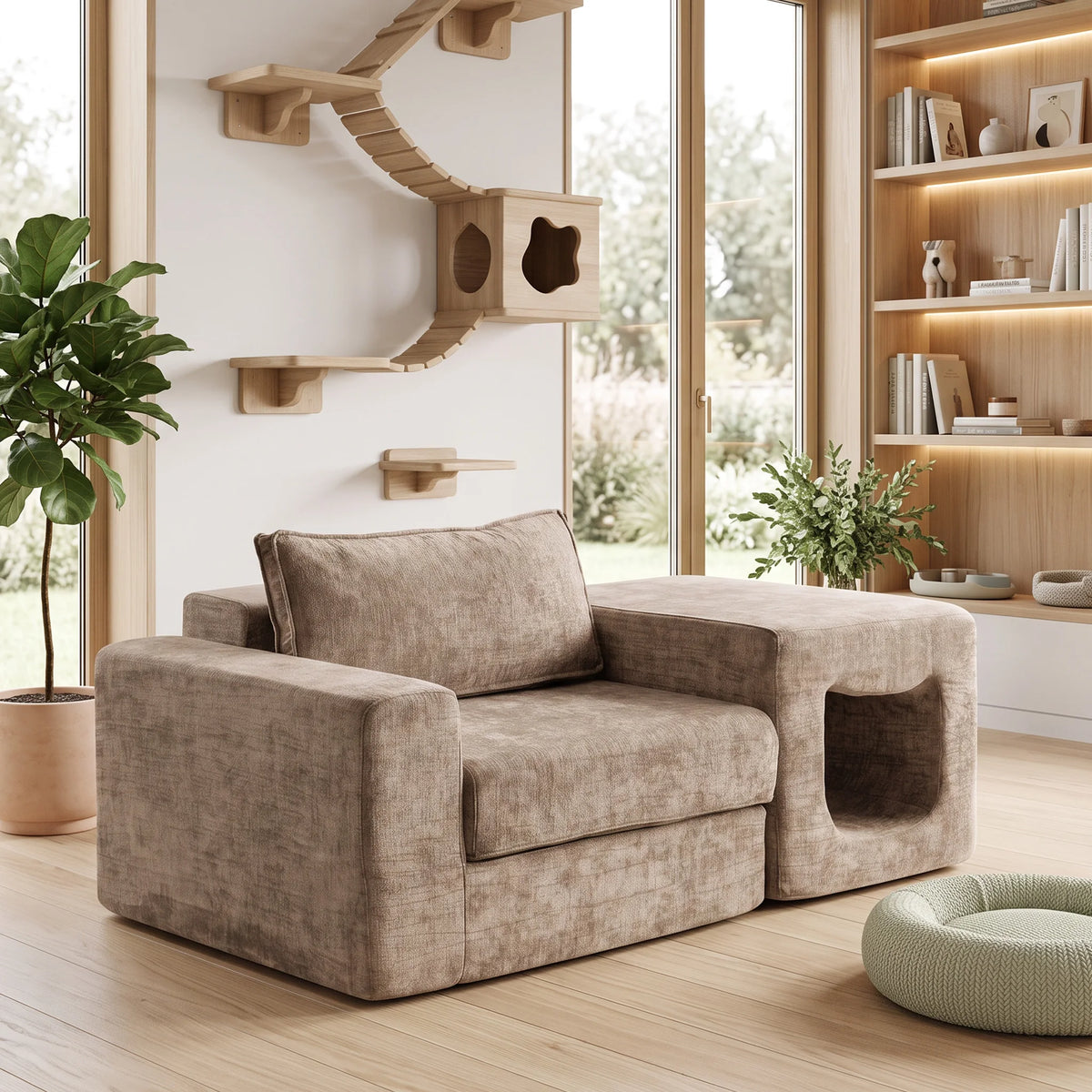 US Local Stock Compressed Modular Chenille Sofa Built‑in Pet Cave No Assembly Pet‑Friendly Couch For Living Room Apartment Small Space