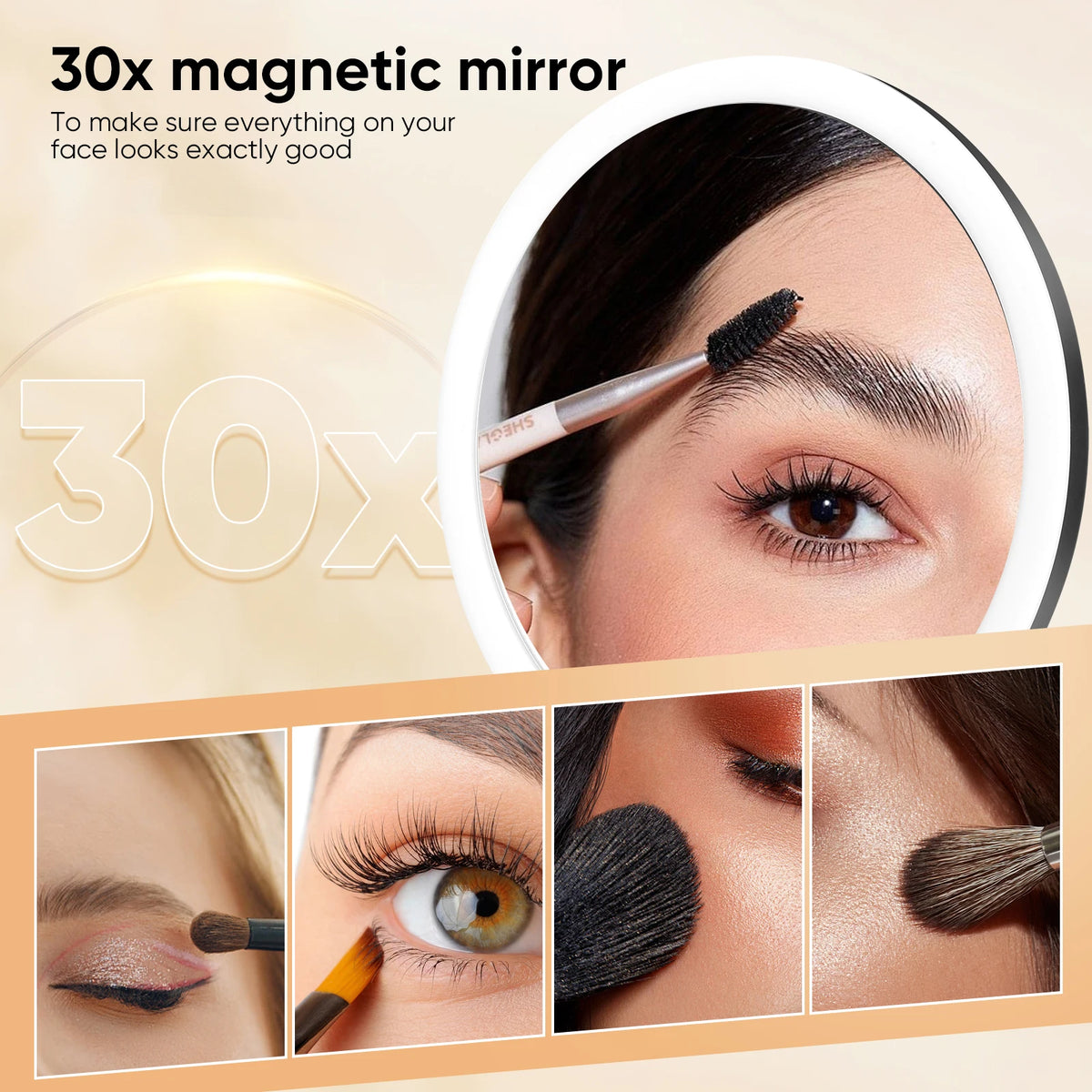 30x Magnifying Vanity Mirror With Lights Touch Screen LED Lighting Dressing Makeup Lamp With 360° Adjustable Stand & Suction Cup