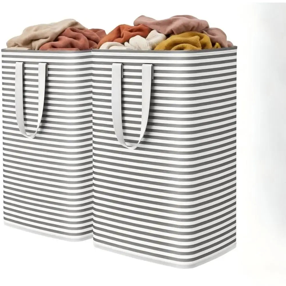 80L Large Laundry Baskets, 2 Pack, Reinforced Handles, Grey Collapsible Laundry Hamper, Dirty Clothes Hamper, Waterproof Freestanding Design for Dorm, Laundry Room, Bedroom, Bathroom