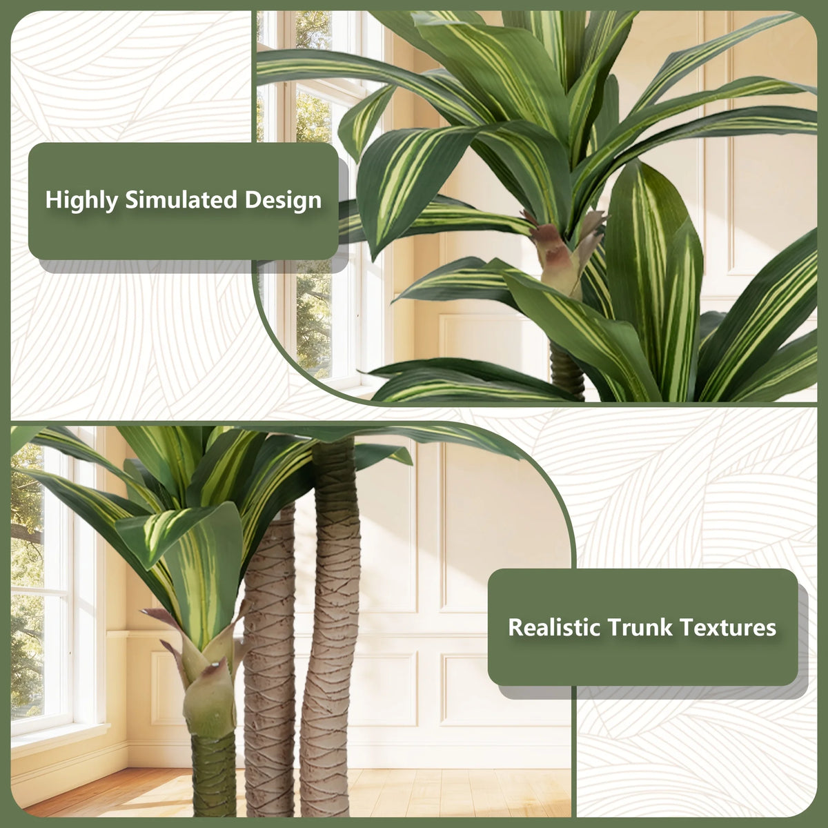 3-Stalk Artificial Corn Potted Plant 4ft 5ft 6ft Tall, The Corner Therapist Realistic Dracaena Massangeana Faux Tree, No Maintenance Pet Safe Fake Plant With PE Real Touch Natural Bend Variegated Leaves, UV Resistant Floor Pl