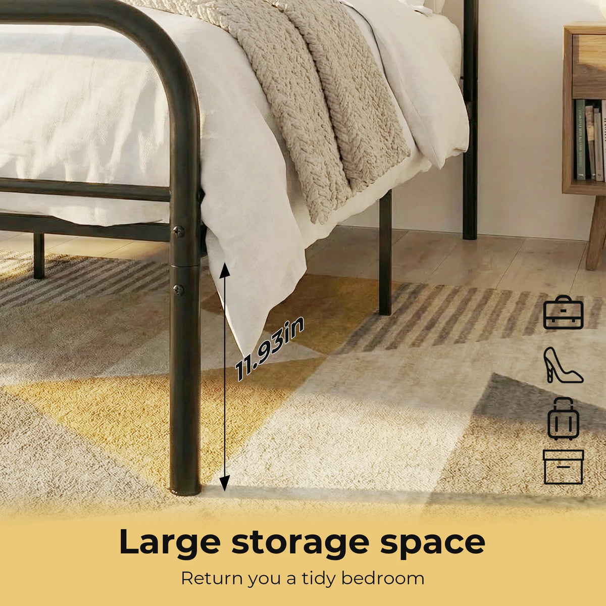 JHK Square Metal Platform Bed Frame Heavy Duty with 11.9" Under-Bed Storage No Box Spring Needed Easy Assembly For Living Room