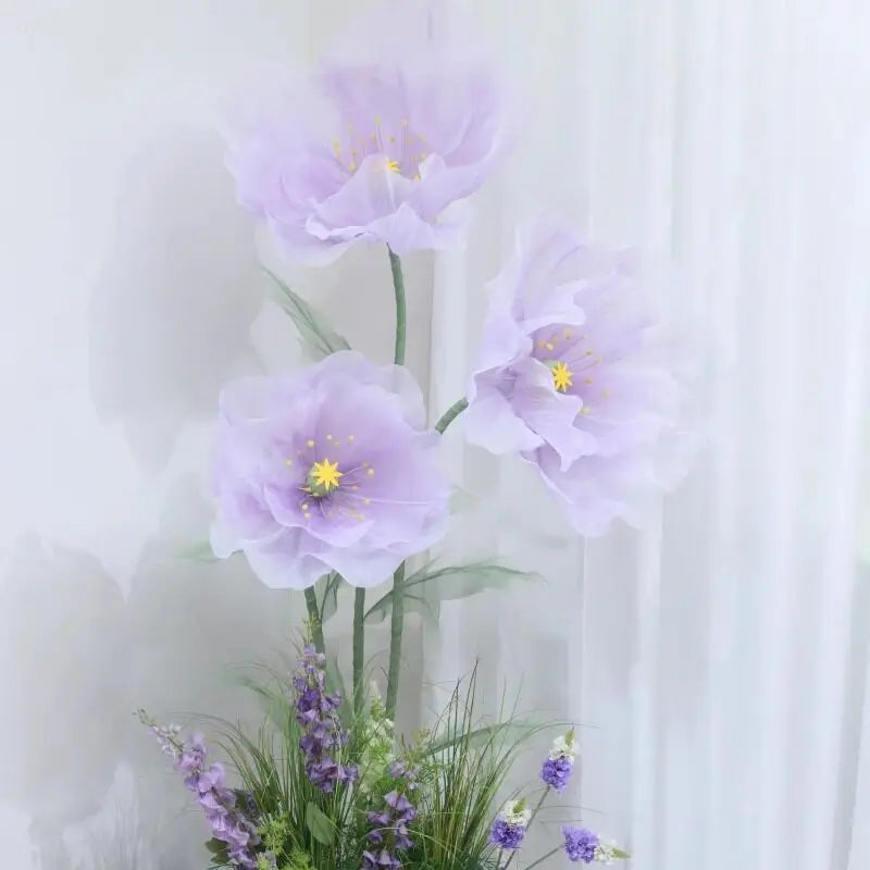 Waterproof Giant Silk Decorative Poppy Big Artificial Flowers Wedding Road Lead Flower Backdrop Decoration With Stand Home Decor