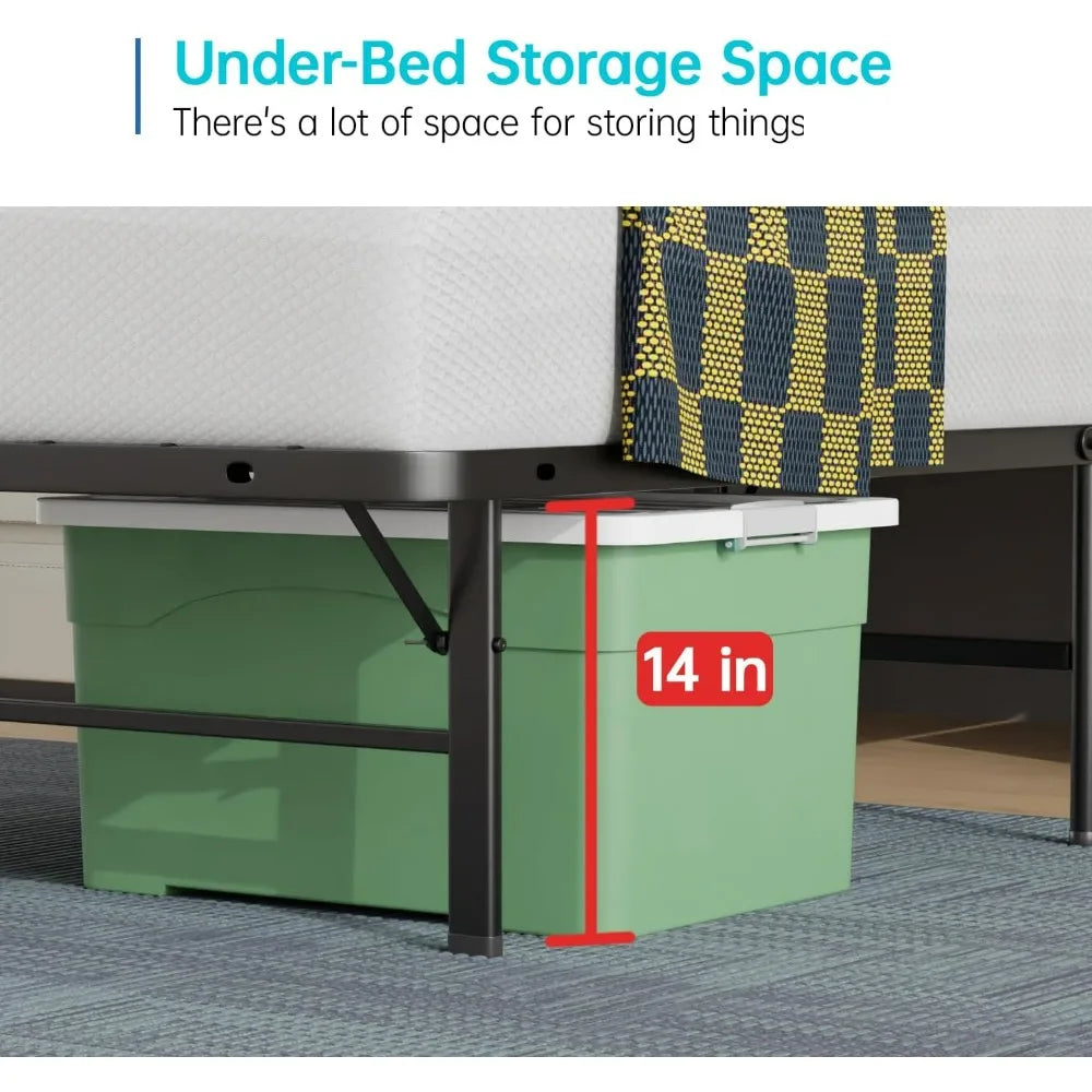 Twin Metal Foldable Bed Frame Heavy Duty Steel Slats 6 Legs No Box Spring Easy Assembly Under-Bed Storage For Home