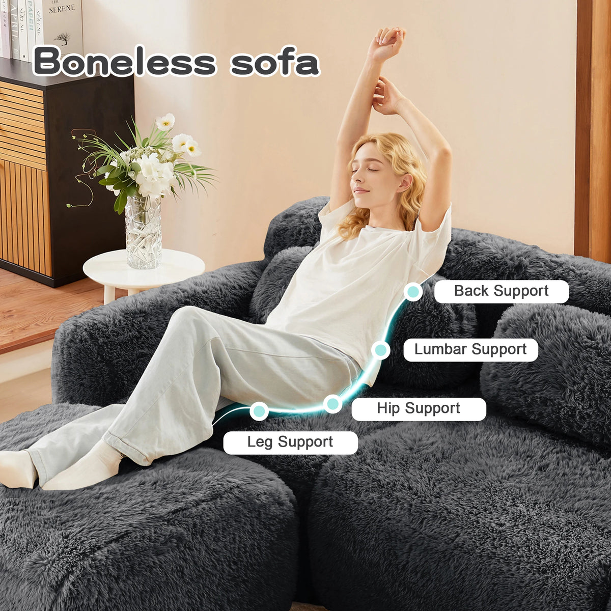 2-Seater Modular Sectional Sofa, 40" Plush Fabric Couch with Non-Slip Base, 32D High Density Sponge No Assembly Required with Throw Pillows for Living Room, Gray