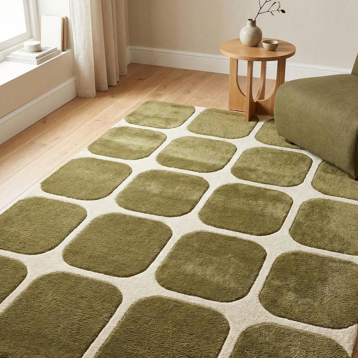 Carpets and Tufted Carpets, Modern Sage Green Area Rugs, Geometric Wool Rugs, Scandinavian Living Room Carpets, Contemporary Minimalist Home Decor