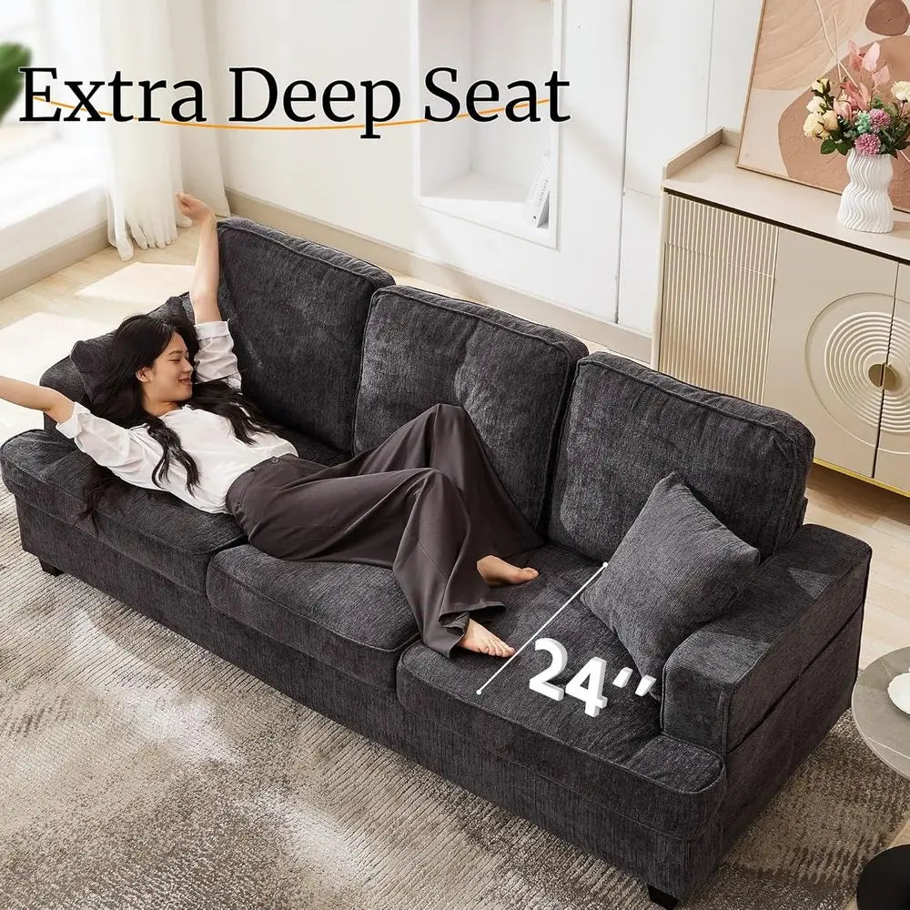 Couches or Living Room, 89 inch Cloud Couch Sofa in Chenille with Extra Comfy Sot Deep Seats, 3 Seater Sofas