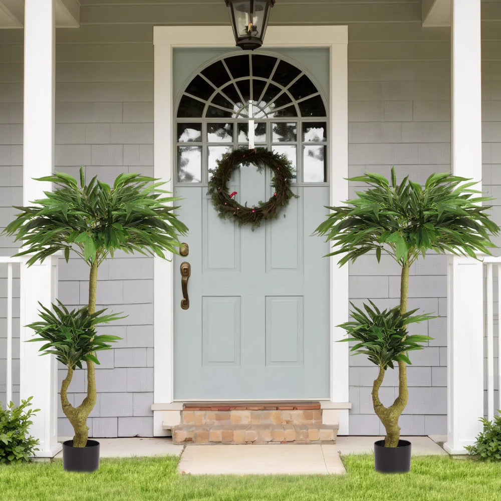 5FT Artificial Willow Tree Tall Fake Potted Plant Faux Green Silk Tree with Black Plastic Pot for Indoor Home Office Living Room Bedroom Decoration, 1pc/set