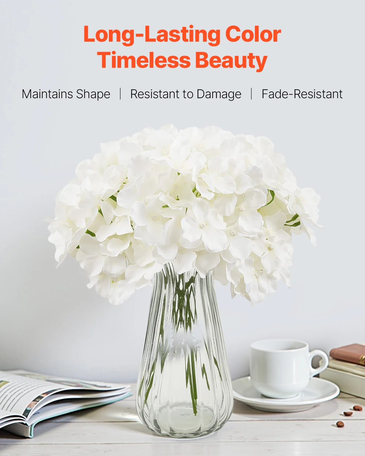 Artificial Flowers Real Looking White Silk Fake Hydrangea Bulk Faux Bridal Shower with Stem for DIY Wedding Bouquets