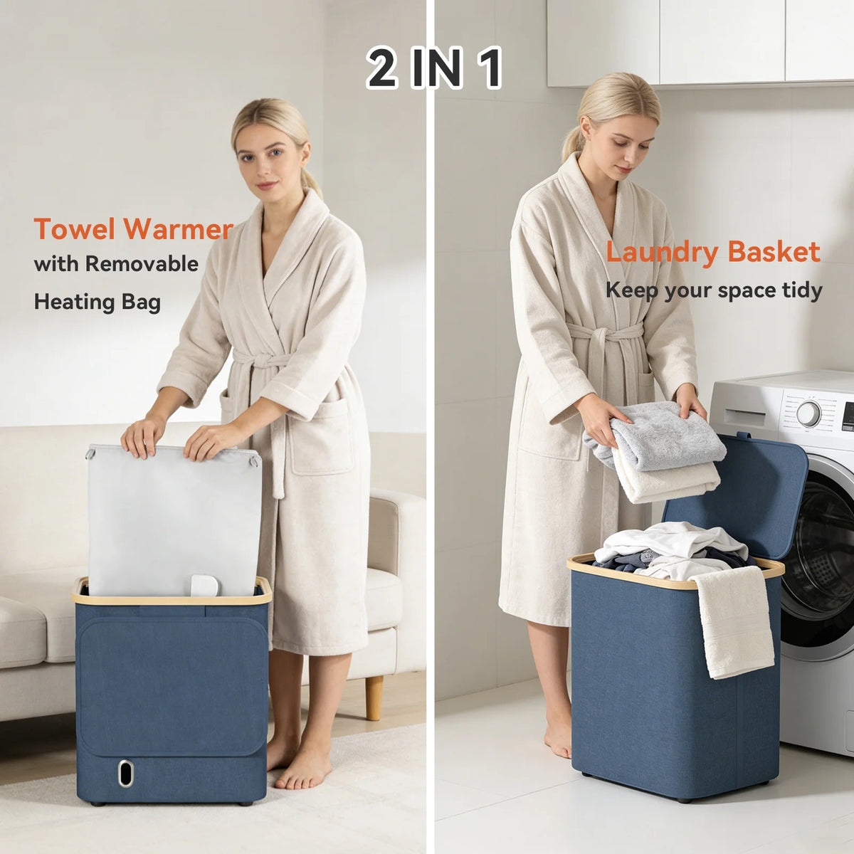 38L Foldable Towel Warmer 2-in-1, 5-Sided Fast Heating Towel Heater Basket with 20/40/60min Timer, Removable Heating Liner, Overheat Protection for Bathroom Laundry Room