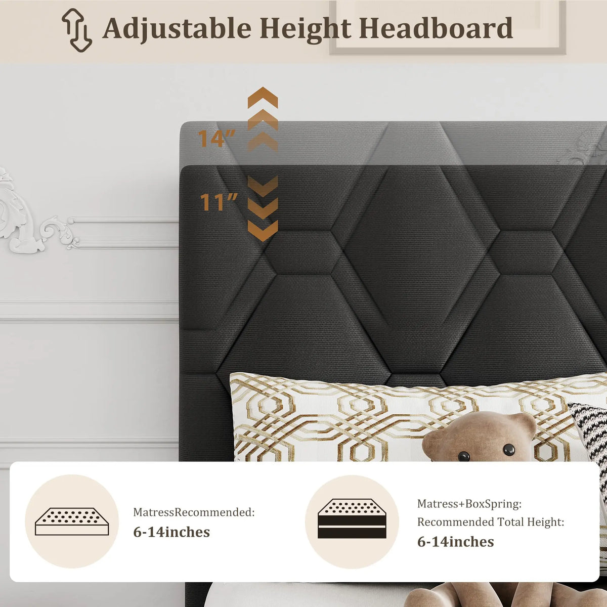 Twin XL Bed Frame Upholstered Platform Mattress Foundation Adjustable Headboard Quiet Heavy Duty No Box Spring Required