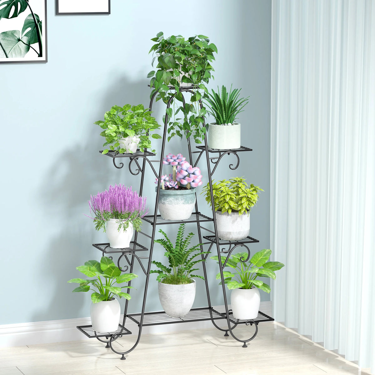 9 Tier Plant Stand Indoor Outdoor, Metal Multilayer Flower Shelf, Patio Garden Potted Plant Holder Display Rack for Plants Pots