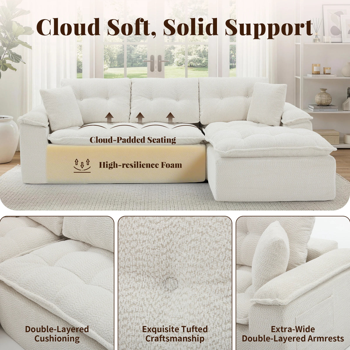 110" Modern L Shape Boneless Cloud Sectional Sofa, Chenille Deep Seat Modular Couch with Ottoman, No Assembly Needed