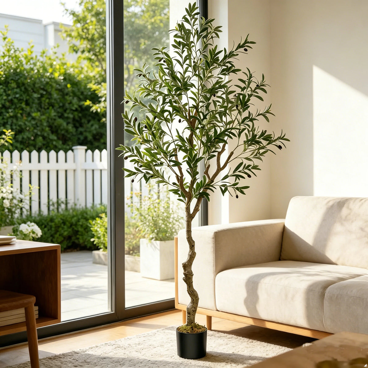 5/6/7/8 Olive Trees Artificial Indoor Faux Olive Tree with Black Pot Silk Fake Plant with Natural Wood Trunk and Lifelike Fruits for Home Office Decor