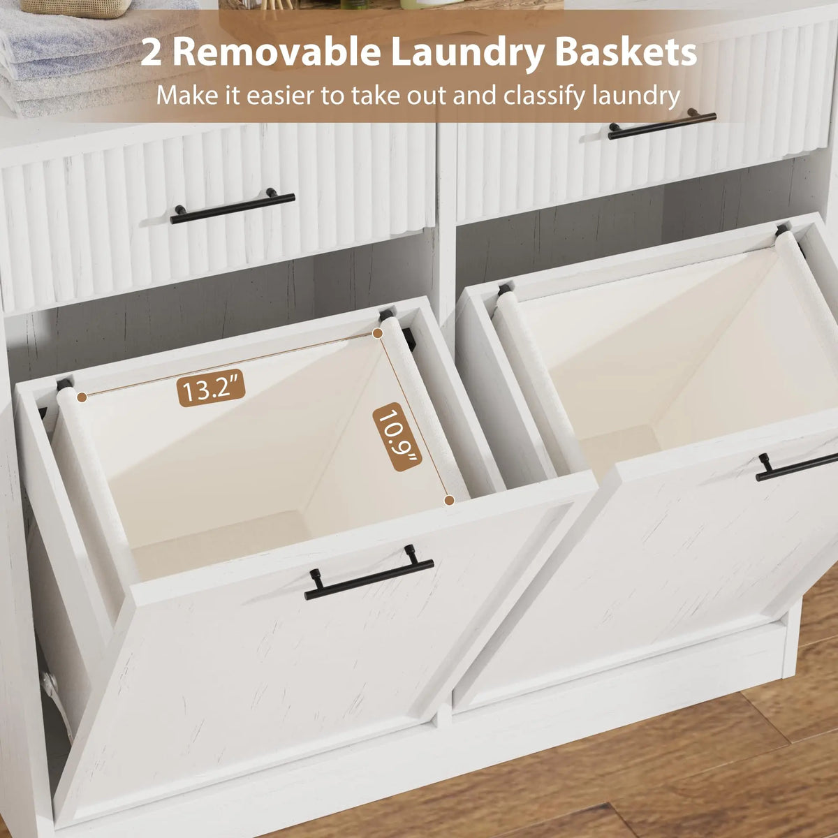 Tilt Out Laundry Hamper Cabinet With Drawer And Baskets Wooden Laundry Basket For Bathroom Laundry Room Bedroom