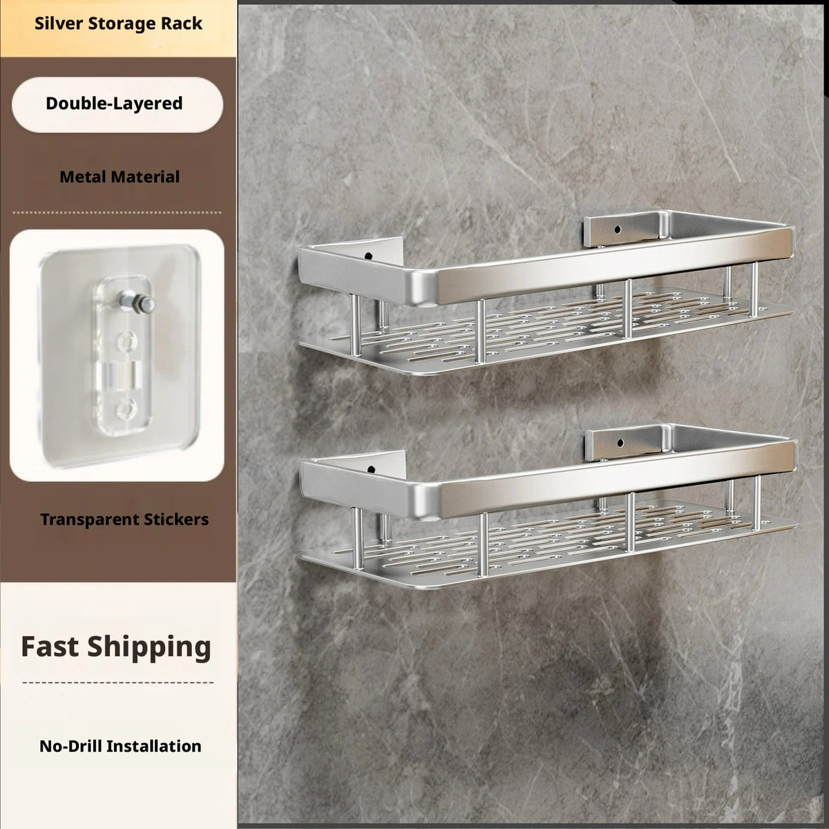 Bathroom Storage Rack, Bathroom Shelves, No-Drill Wall Mount Corner Shelf, Shower Storage Rack Holder