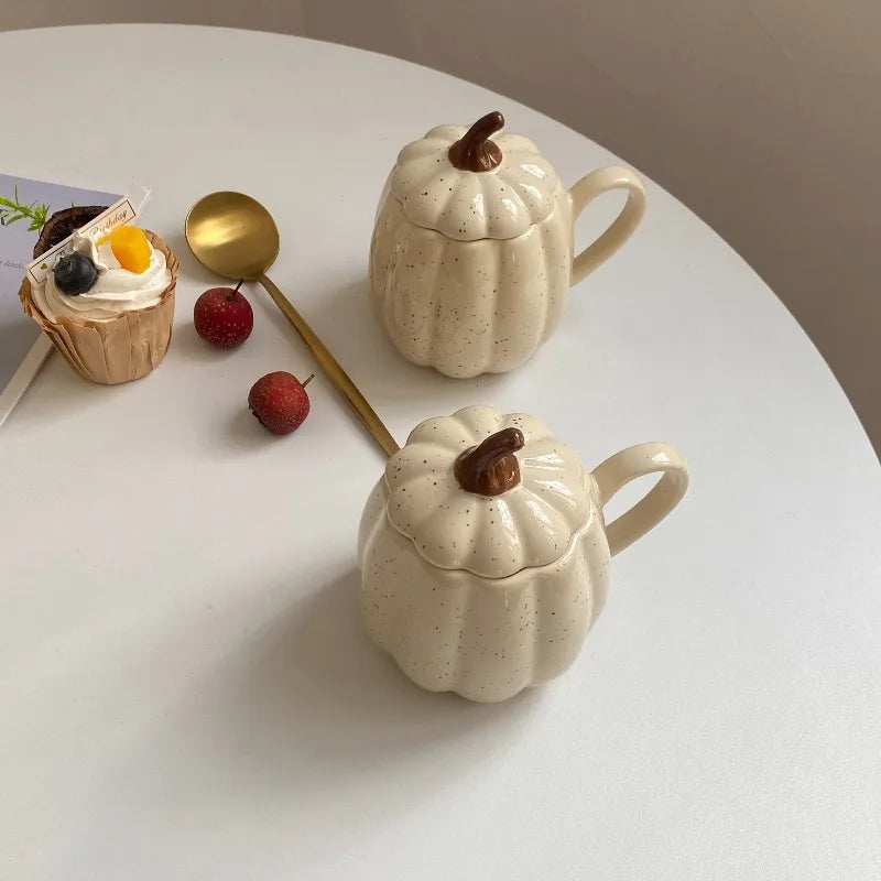 Nordic minimalist ceramic water cup with lids,coffee cup,pumpkin shaped household mugs milk cups,Halloween and Thanksgiving gift