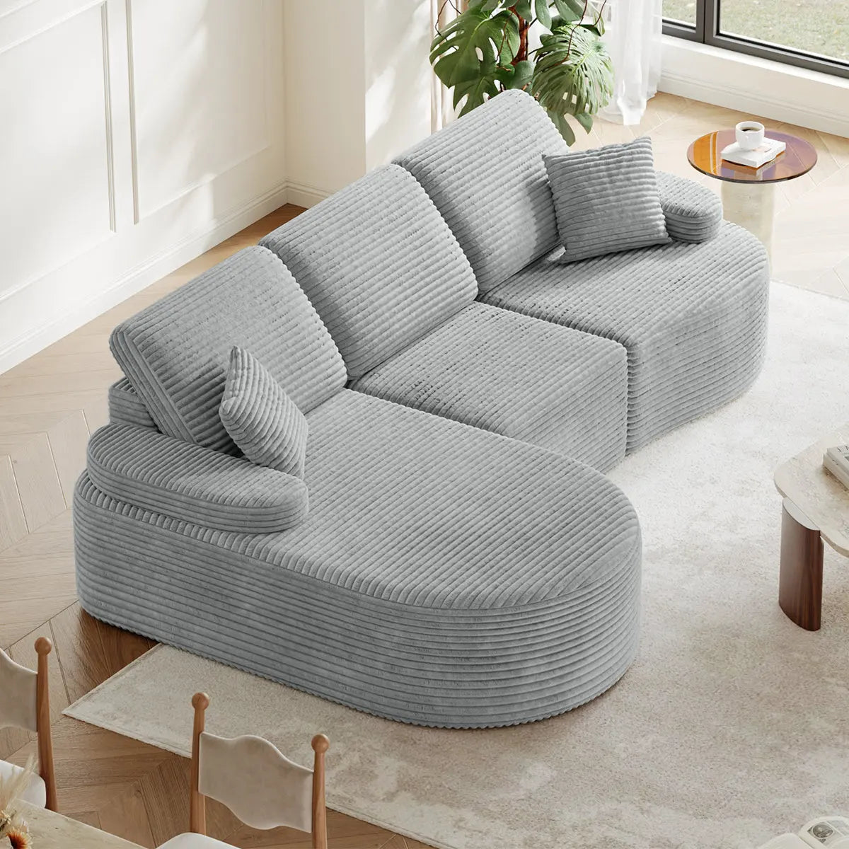113.4" Modular Sectional Curved Sofa with Chaise, L-Shaped Corduroy Boneless Couch, Deep Seat Corner Couch for Living Room
