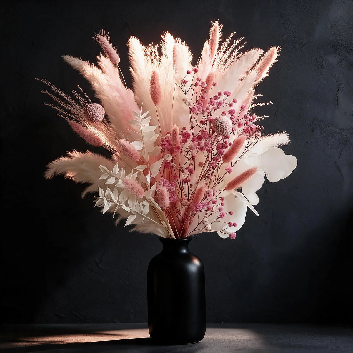 58PCS Pink Pampas Grass Bouquet 17.5in Mixed Dried Flowers Bunny Tails Eucalyptus Baby's Breath Craspedia Reed Grass Soft Pink Boho Wedding Home Decor Farmhouse Table Centerpiece Vase Filler Long Lasting Gift Vase Not Include