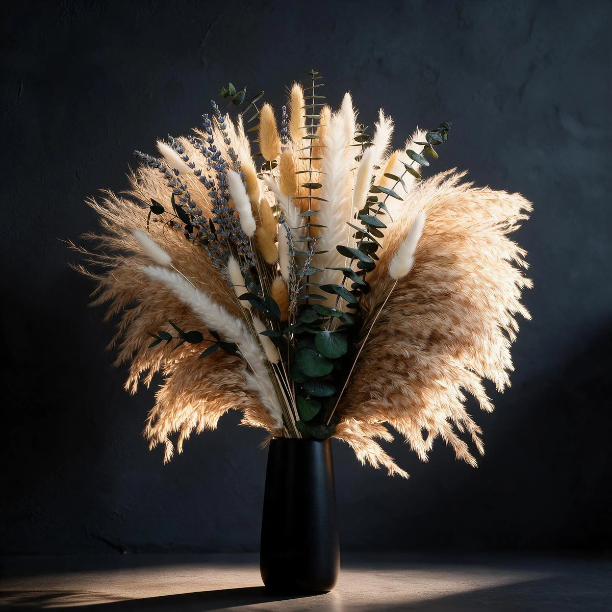 92PCS Pampas Grass Bouquet 17.5in Mixed Dried Flowers Natural Broomcorn Bunny Tails Eucalyptus Craspedia Reed Grass Baby's Breath Boho Wedding Home Decor Farmhouse Table Centerpiece Vase Filler Rustic Fall Vase Not Included