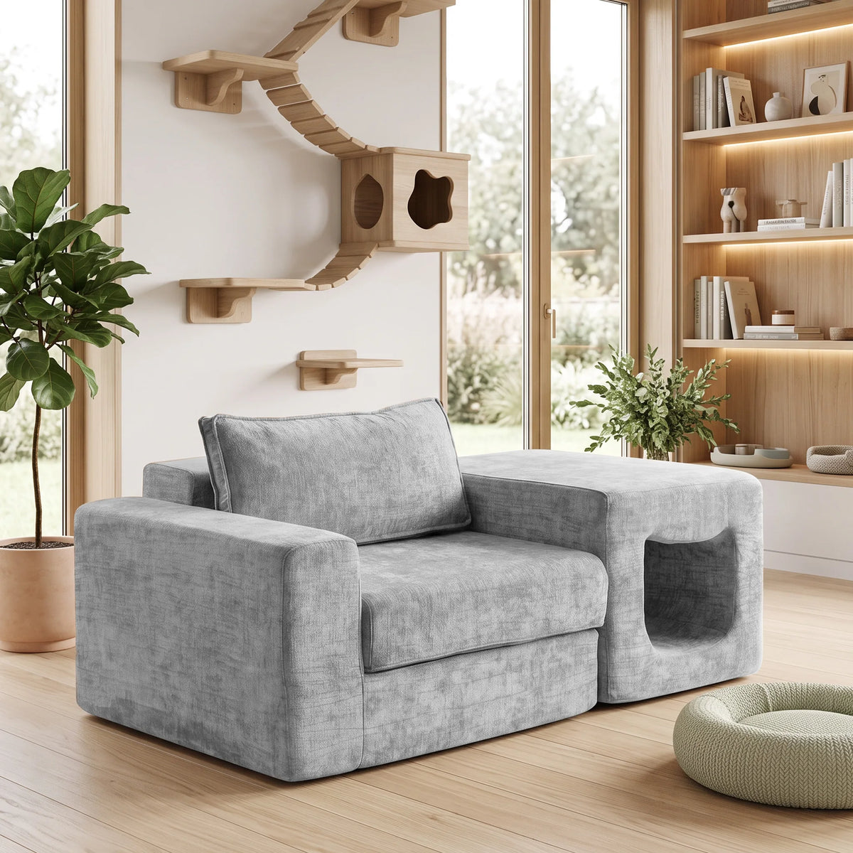 US Local Stock Compressed Modular Chenille Sofa Built‑in Pet Cave No Assembly Pet‑Friendly Couch For Living Room Apartment Small Space