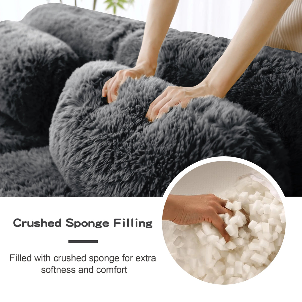 2-Seater Modular Sectional Sofa, 40" Plush Fabric Couch with Non-Slip Base, 32D High Density Sponge No Assembly Required with Throw Pillows for Living Room, Gray
