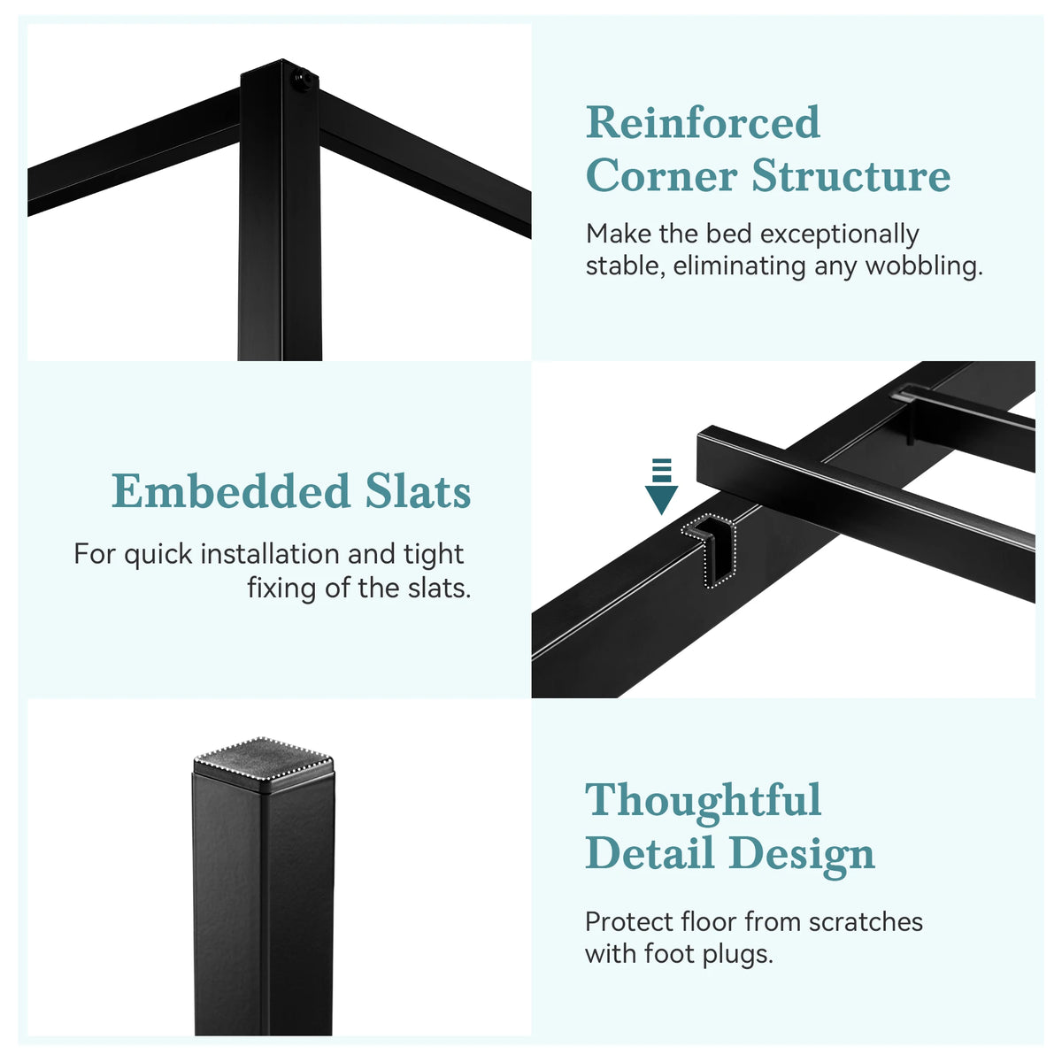 Canopy Bed Frame, Enhanced 4-Poster, 3-Metal Crossbar, No Box Spring Needed, Easy Assembly
