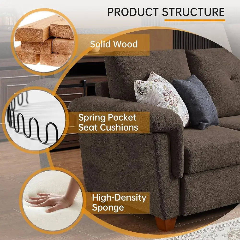 Convertible Sectional Sofa with Storage, 4 Seat L Shaped Couch with Chaise and Cup Holder, Microfiber Fabric