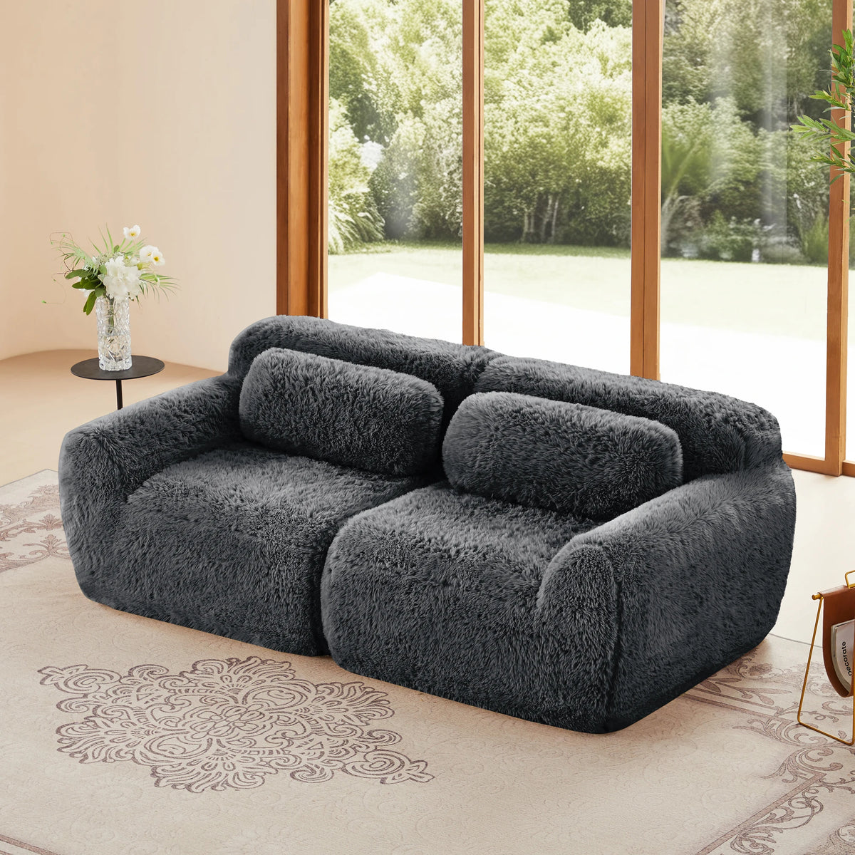 2-Seater Modular Sectional Sofa, 40" Plush Fabric Couch with Non-Slip Base, 32D High Density Sponge No Assembly Required with Throw Pillows for Living Room, Gray