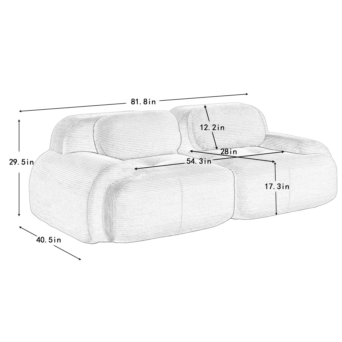 82" Loveseat Sofa in Luxury Corduroy Fabric, Modular 2-Seat Couch with Curved Armrests and Non-Slip Base, No assembly required, High-Resilience Sponge for Living Room Bedroom, Olive Green