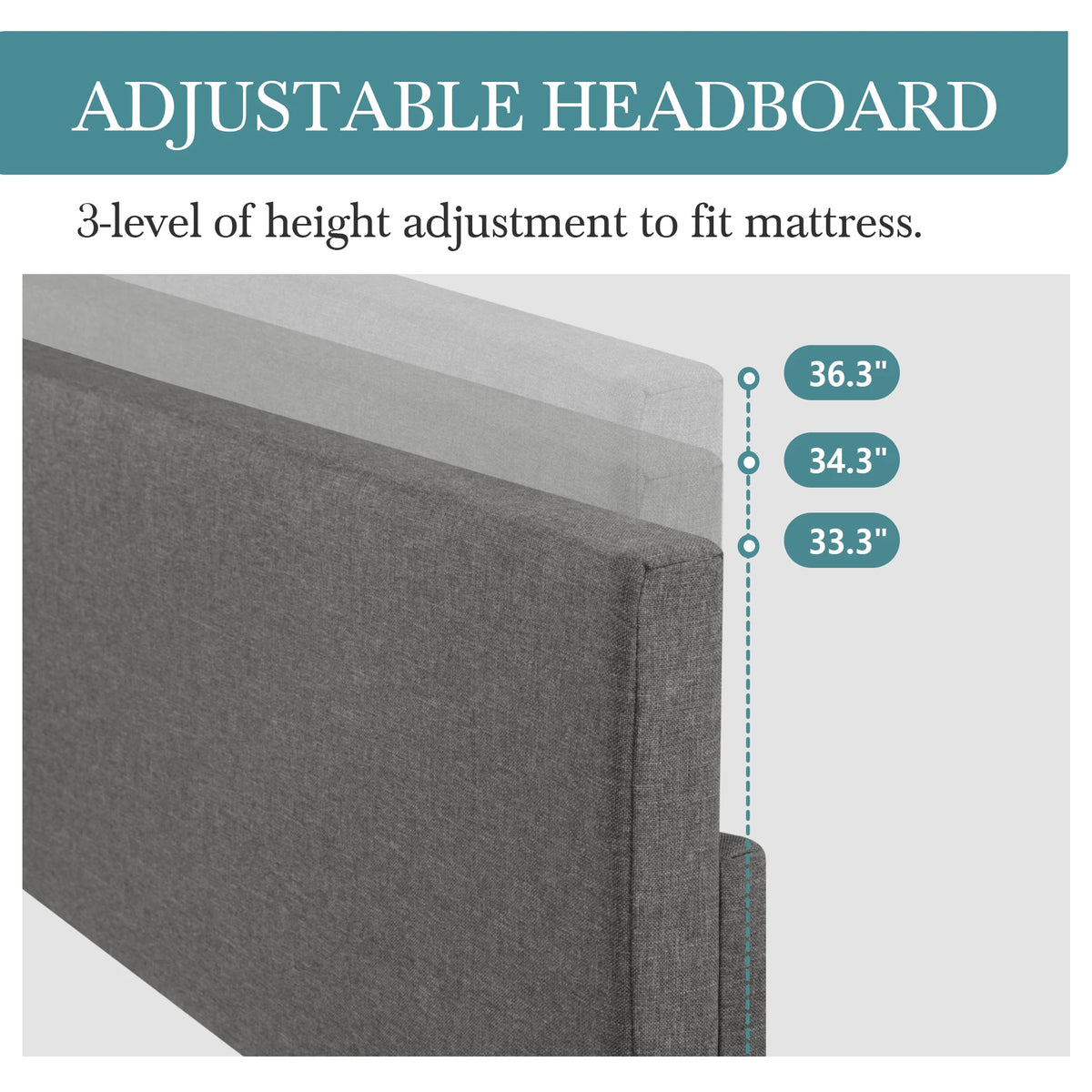 Upholstered Bed Frame with Adjustable Headboard, Soft Linen Fabric, Strong Supporting Structure, Noise-Free