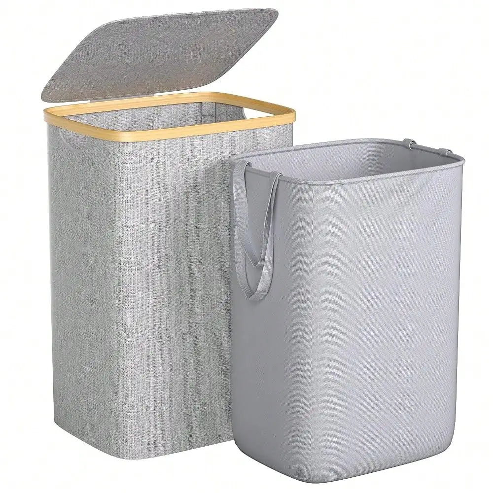 Large Laundry Hamper, 100L Waterproof Laundry Basket With Lid And Removable Bag, Collapsible Tall Clothes Hamper With Bamboo Handles For Clothes Toys In Dorm Bedroom Bathroom, Beige