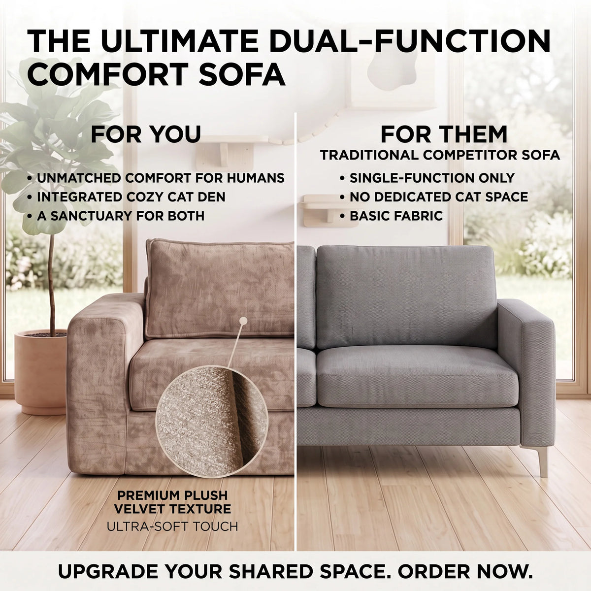 US Local Stock Compressed Modular Chenille Sofa Built‑in Pet Cave No Assembly Pet‑Friendly Couch For Living Room Apartment Small Space