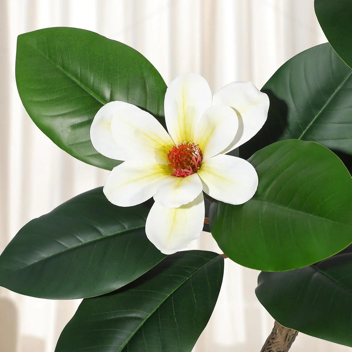 Rubber Tree Artificial Tree in White Planter Pot,Faux Plants Indoor Faux Floor Plant Artificial Plants with Magnolia Flowers for Home Office Decor