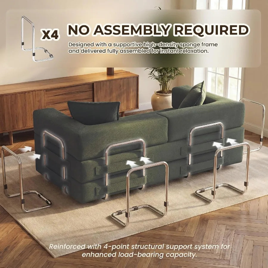 78 Inch 5‑in‑1 Convertible Boneless Futon Sofa Bed, Corduroy Multi‑Functional Sleeper Couch for Living Room Small Space