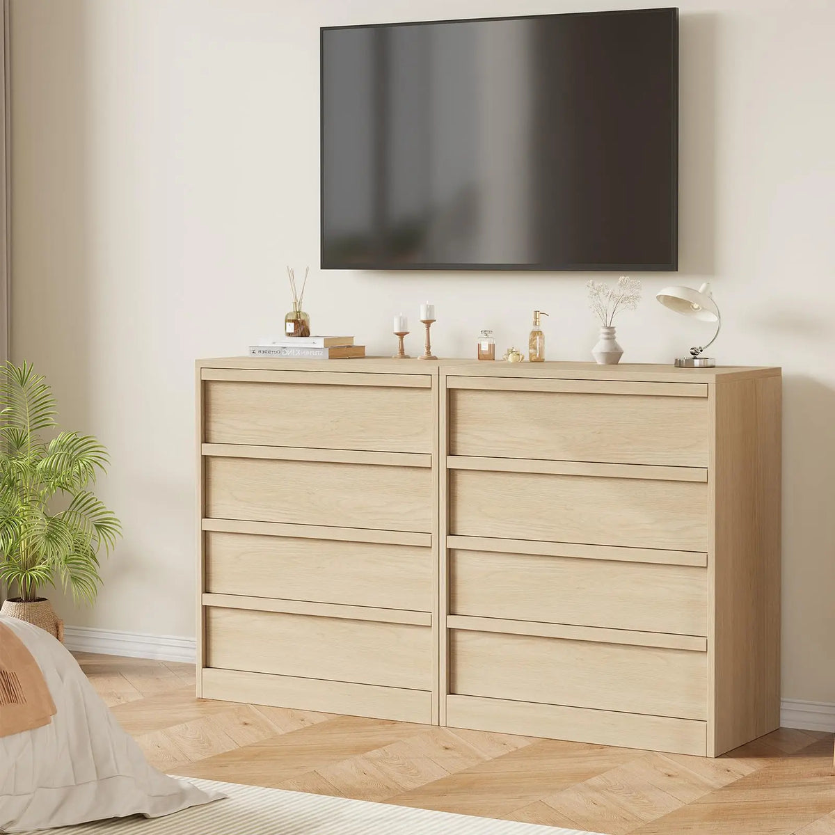 4 Drawer Nightstand Wooden Bedside Table With Large Storage, Modern End Side Cabinet For Bedroom