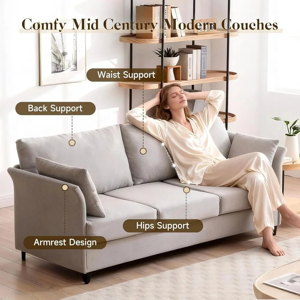 Sofa 3 Seat Couch 65.35" W Deep Seat Sofa or Living Room, 3 Person Seater fabric Couch Sofa Comfy Sleeper Sofa