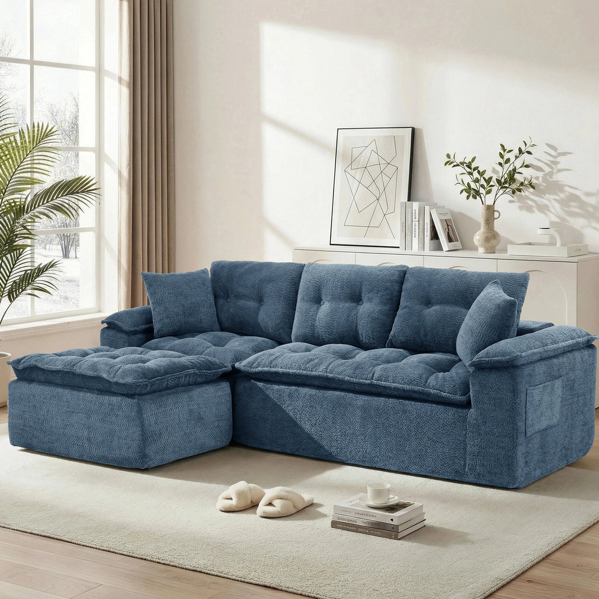110" Modern L Shape Boneless Cloud Sectional Sofa, Chenille Deep Seat Modular Couch with Ottoman, No Assembly Needed