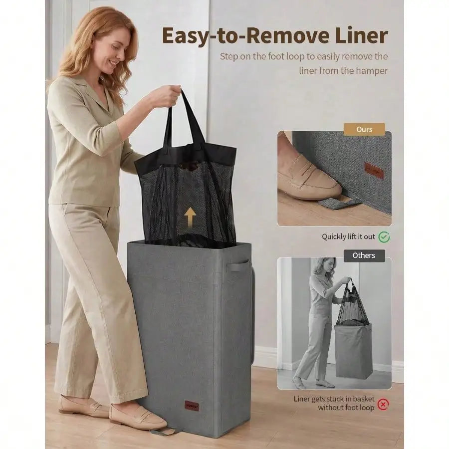 85L Laundry Hamper With Lid, Tall Dirty Clothes Hamper, Foot Loop Removable Bag Easy To Lift And Carry, Tall Collapsible Laundry Basket Bathroom, Bedroom, Laundry Room, Dorm