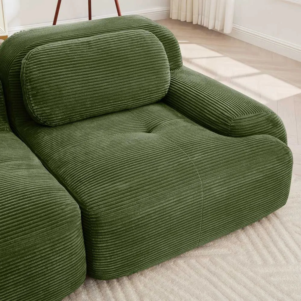 82" Loveseat Sofa in Luxury Corduroy Fabric, Modular 2-Seat Couch with Curved Armrests and Non-Slip Base, No assembly required, High-Resilience Sponge for Living Room Bedroom, Olive Green