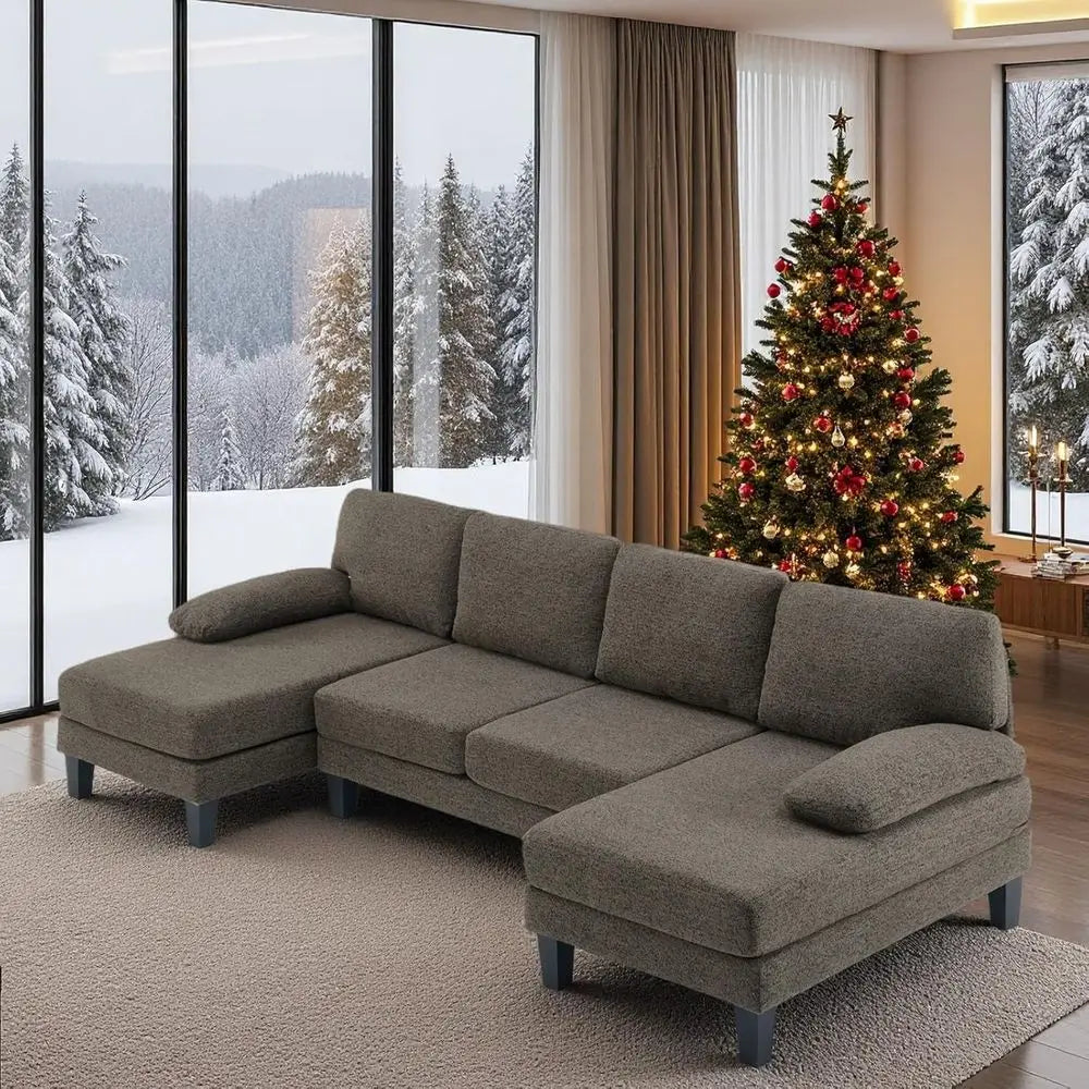 110' U-Shaped Sectional Couch with Two Chaise, Small Sofa with 4 Seats, Chenille fabric Comfy Couches or Living Room
