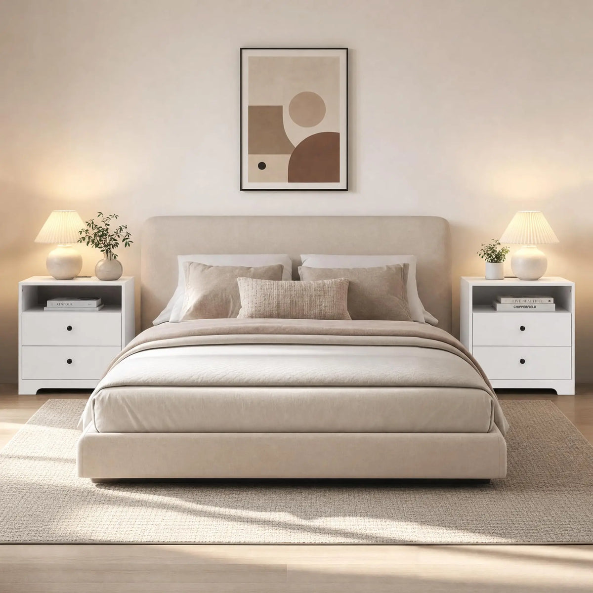 Nightstand Set Of 2 With Charging Station, 2 Drawer Bedside Tables With USB Ports & AC Outlets, Wood End Tables For Bedroom, Living Room