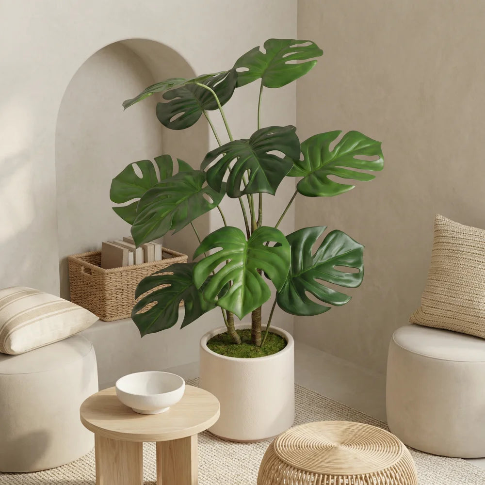 30'' Artificial Monstera Deliciosa Plant with White Pot, 2 pcs / Set