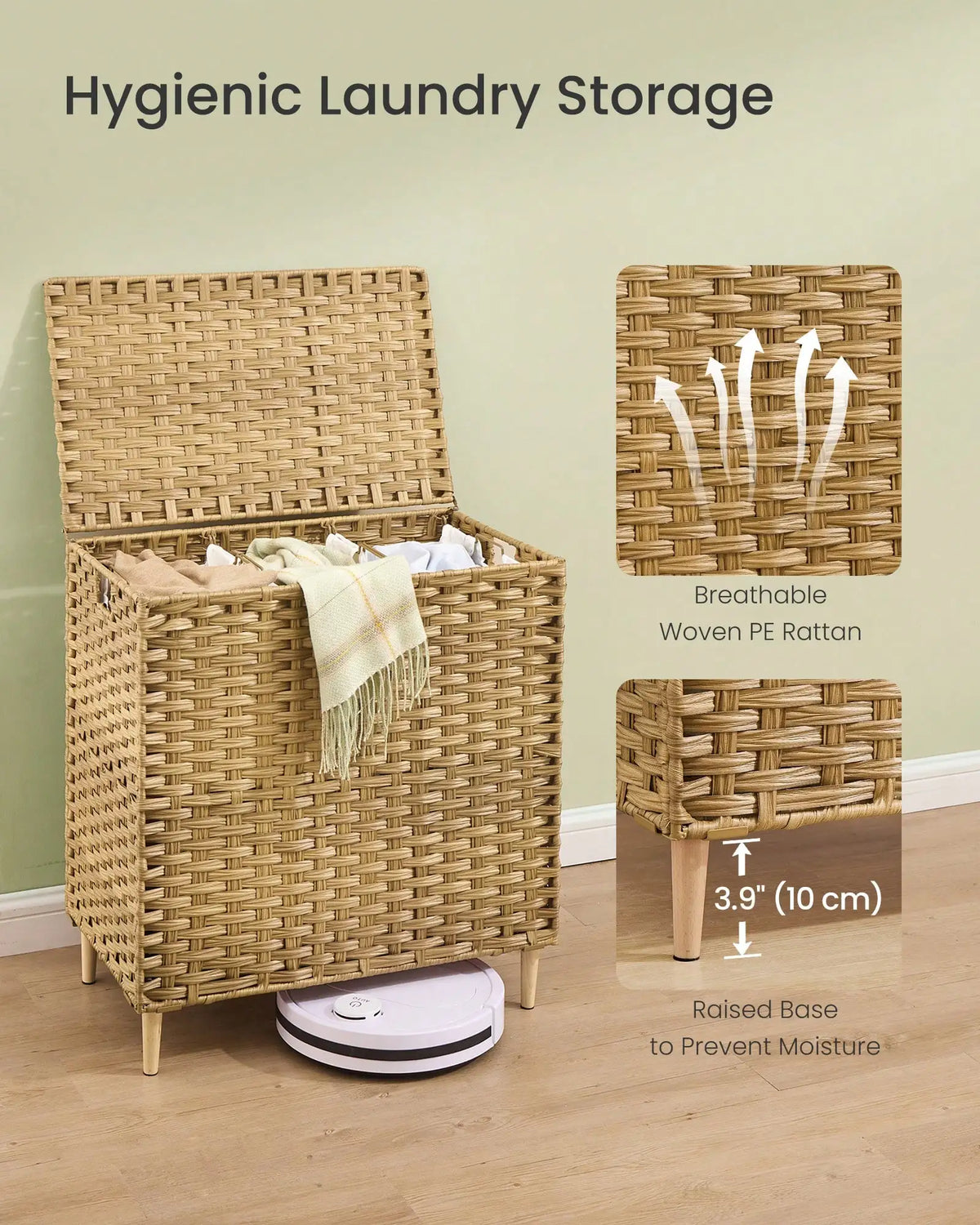 Laundry Hamper With Lid, 42.2 Gal (160L) PE Rattan Laundry Basket With Removable Washable Liners, For Bedroom & Living Room