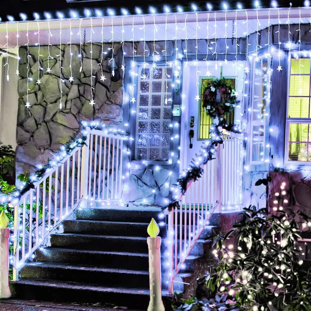 Star Garland Christmas Lights Outdoor 2026 Led Icicle Curtain Garlands 20m EU/US Plug Waterproof IP44 New Year House Decors