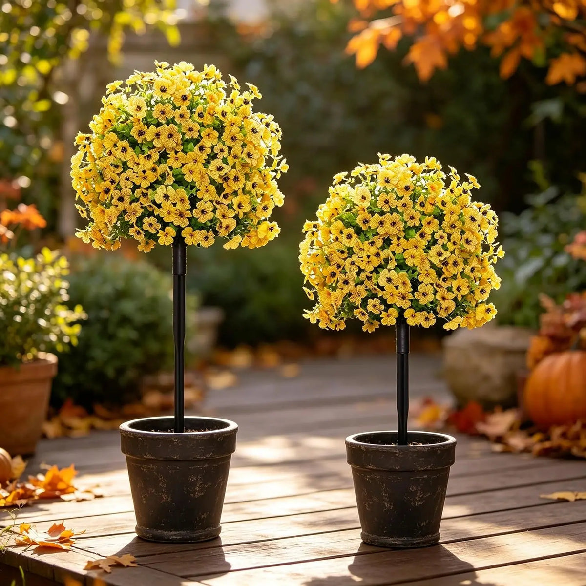 Artificial Flowers with Ground Stakes for Outdoors 2pcs UV Resistant Faux Topiary Ball Plants for Garden Porch Patio Yard Decor Planters And Landscaping