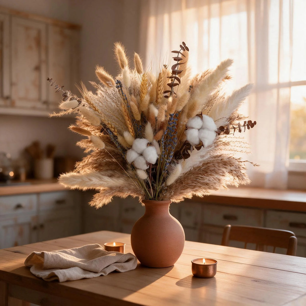 84PCS Pampas Grass Bouquet 17.5in Mixed Dried Flowers Cotton Wheat Stalks Dried Lavender Bunny Tails Eucalyptus Farmhouse Rustic Boho Home Wedding Thanksgiving Fall Decor Table Centerpiece Vase Filler Vase Not Included