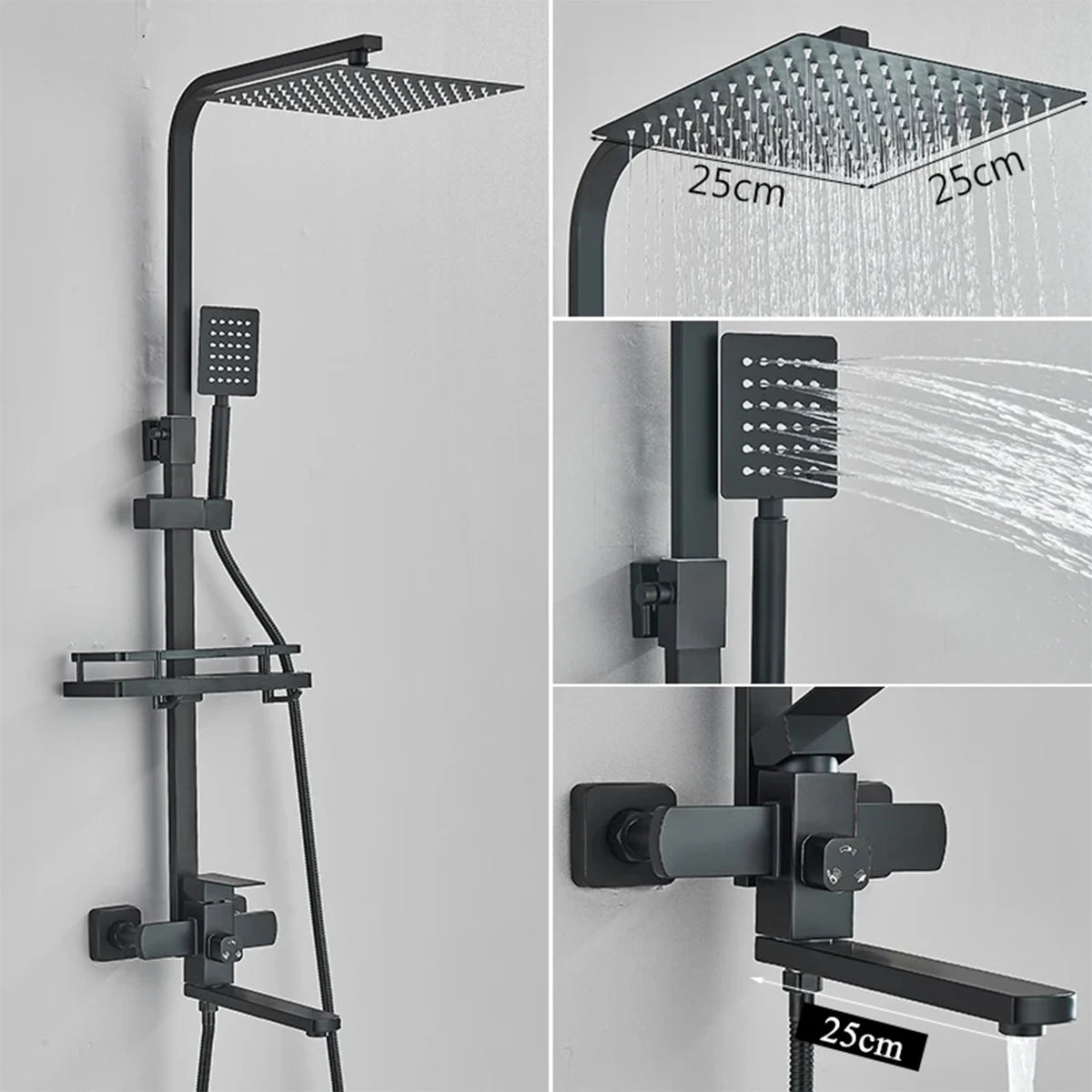 Brushed Gold Bathroom Shower Faucet Set Brass Bath Faucet Rainfall Shower Head Wall Mounted Bathtub Shower Mixer Tap System