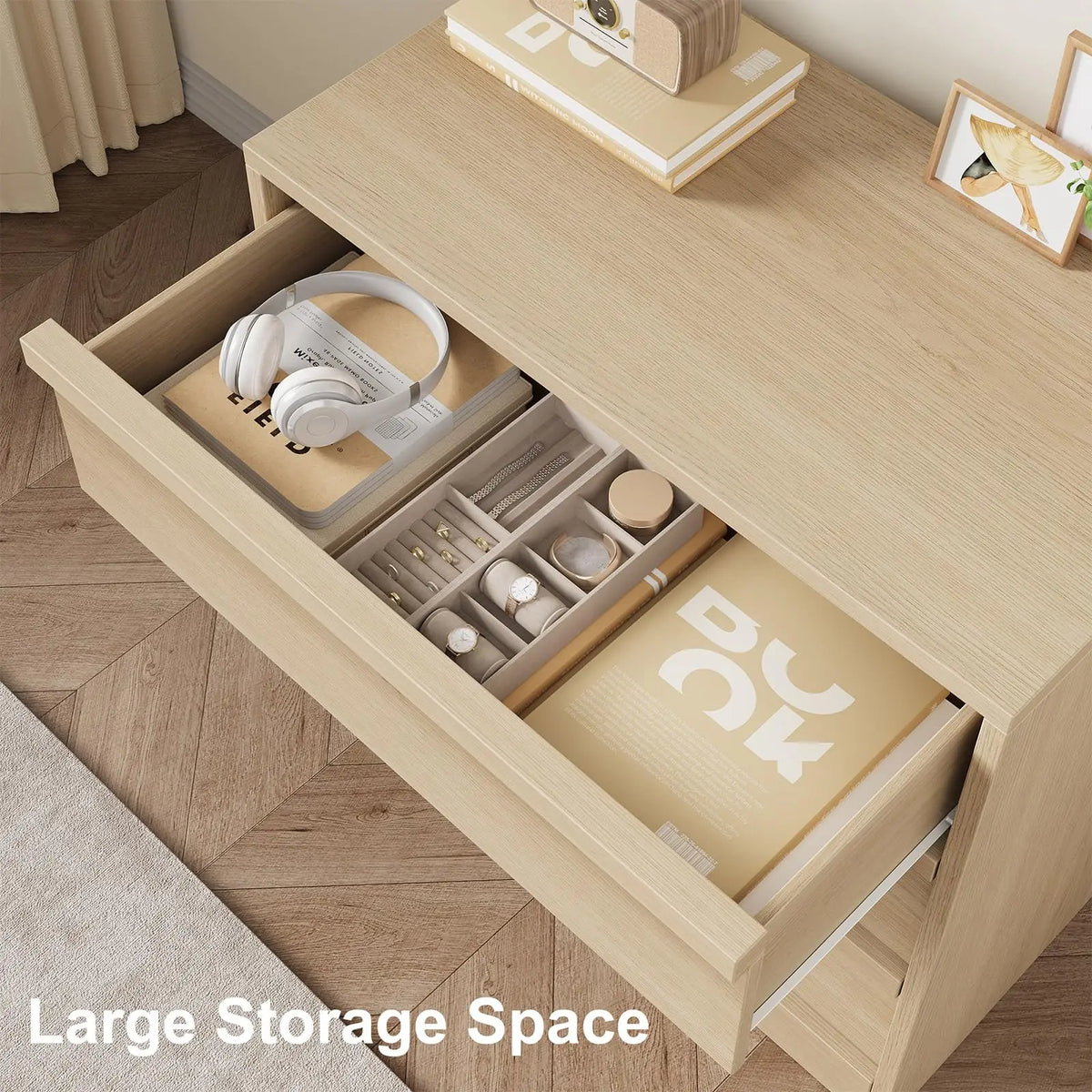 4 Drawer Nightstand Wooden Bedside Table With Large Storage, Modern End Side Cabinet For Bedroom